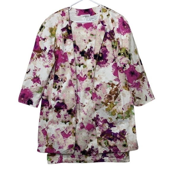 Liz Claiborne 2PC Dress Suit Womens Size 6 Floral Sleeveless Shift & Long Jacket - Picture 1 of 16